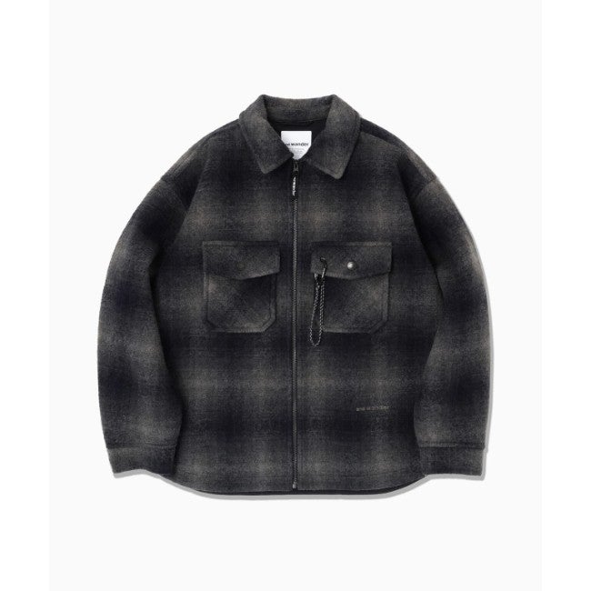 wool shaggy check zip jacket charcoal