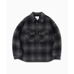 wool shaggy check zip jacket charcoal